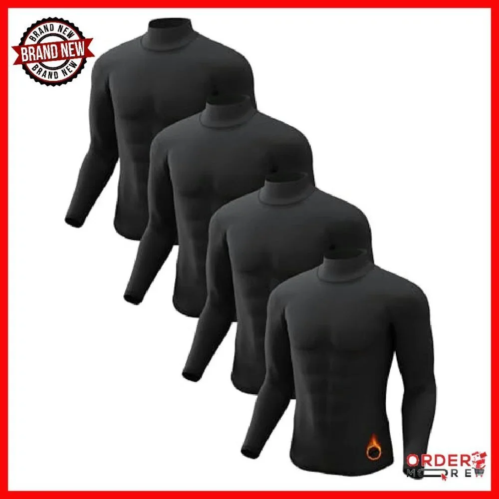 Men's Thermal Fleece Lined Long Sleeve Turtleneck Base Layer Top